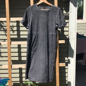 Grey midi cotton dress with pockets